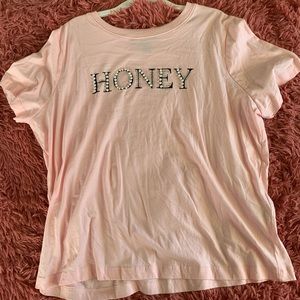 HONEY in pearls women’s baby pink shirt from Forever 21